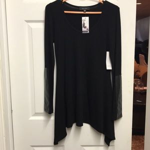 Faux Leather Sleeve Sweater